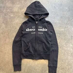 Y2k Abercrombie Kids Zip Up Hoodie Navy Blue Spellout Size L